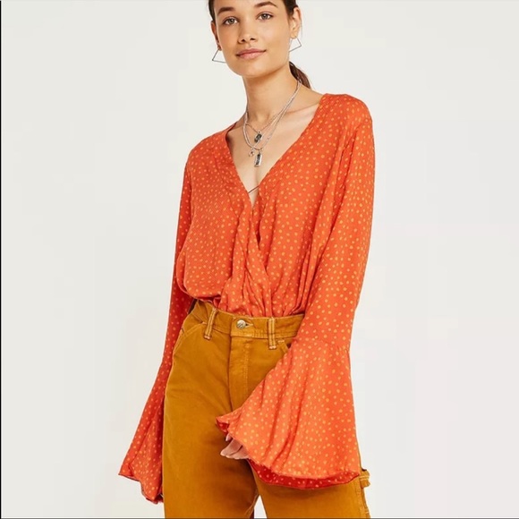 Free People Makin Waves Polka Dot Orange Bodysuit S - Picture 2 of 7